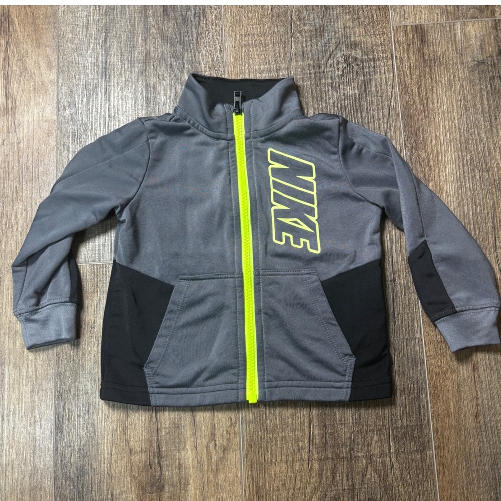 Kids Nike Gray Neon Zip Up Track Jacket Size 18M Polyester, Full Zip, Winter